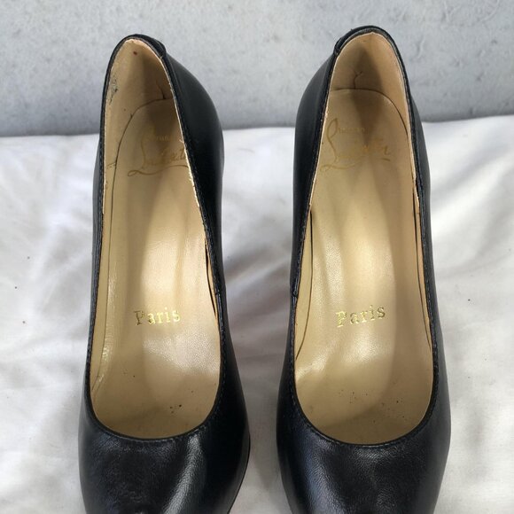 Christian Louboutin Shoes Womens Size 35 Black Peep Toe Pumps Red Sole Italy - Picture 13 of 16